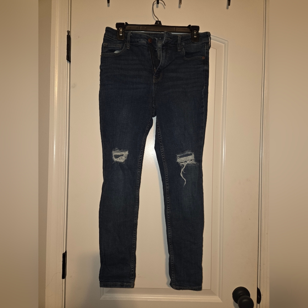 American Eagle Outfitters Dark Blue Distressed Skinny Jeans